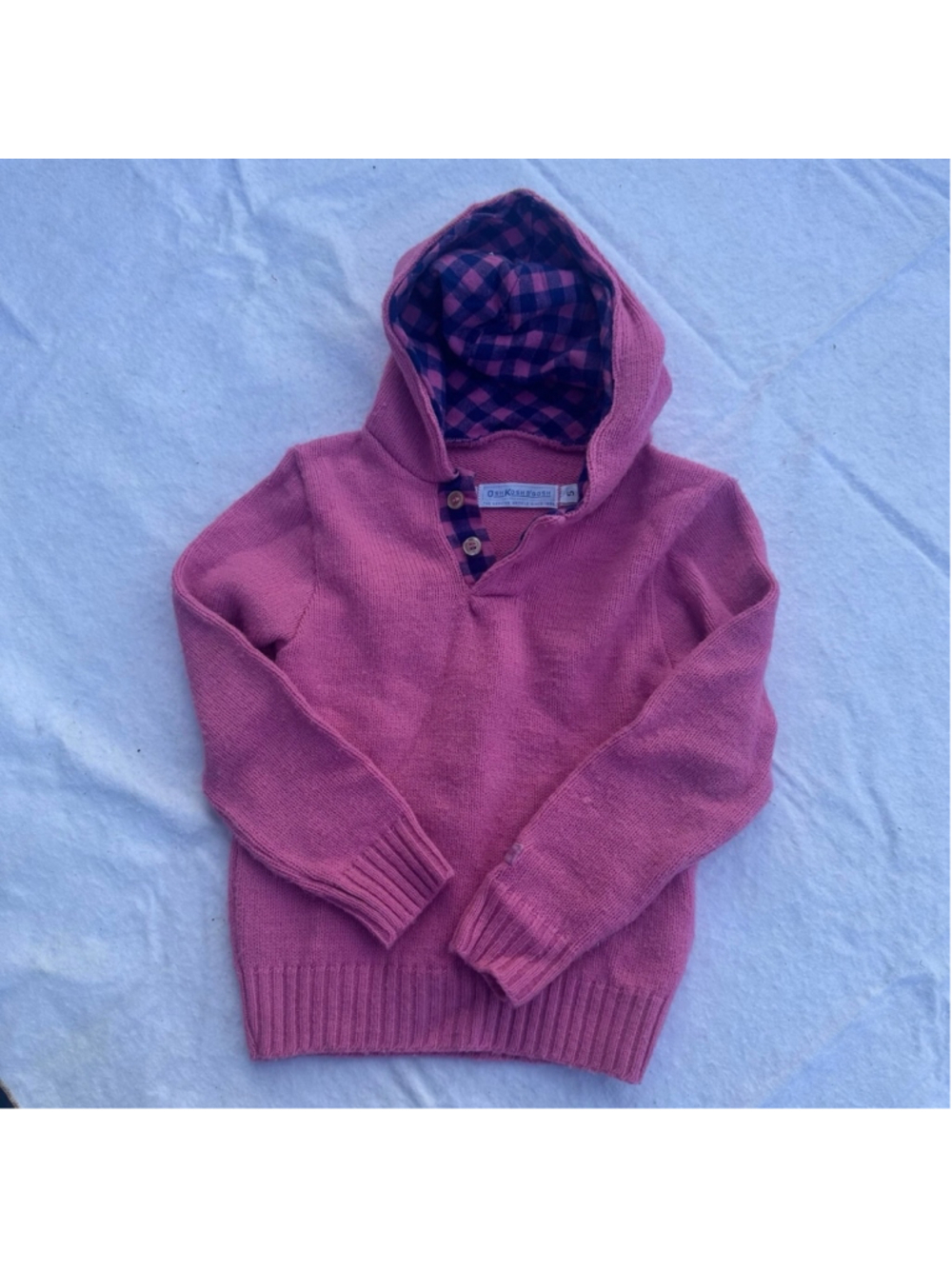 Girls OshKosh B'gosh Pink & Purple Plaid Hooded Sweater Size 5